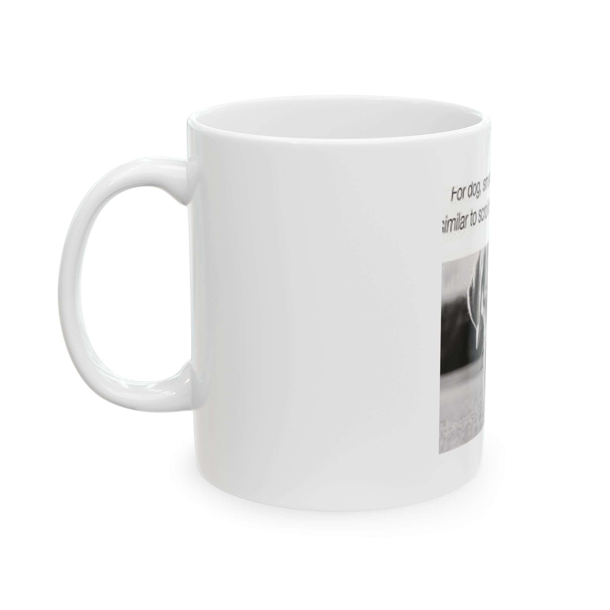 Funny Dog Photo Mug with Caption — "For Dog, Smelling Ground" Ceramic Coffee Cup (11oz/15oz)